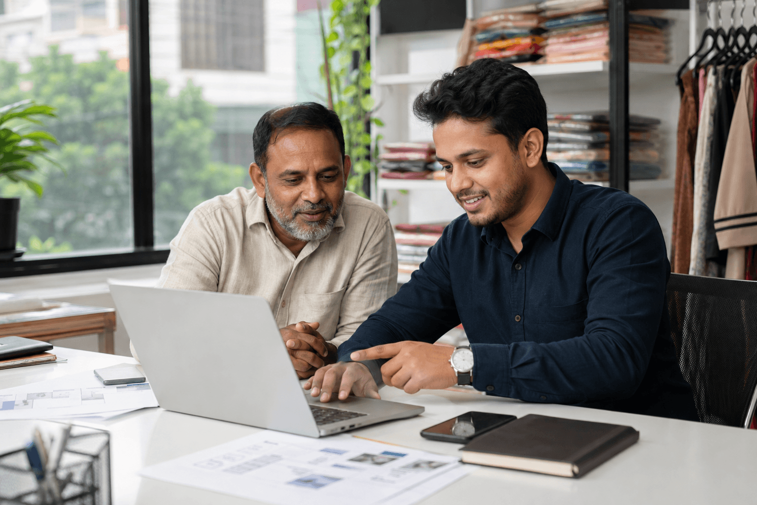 A business owner discussing a digital solution with a consultant